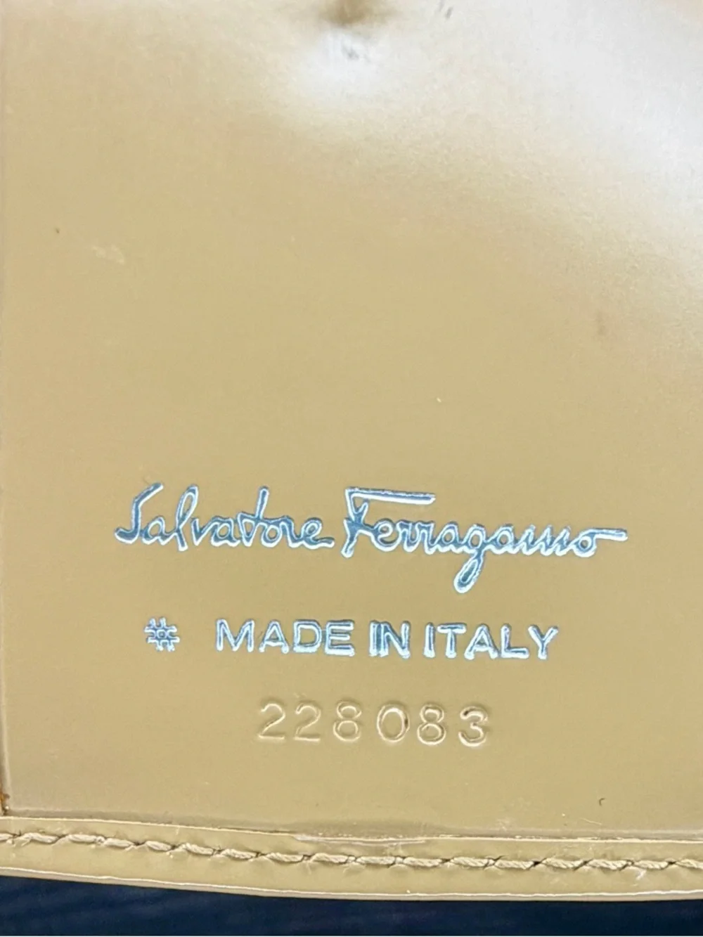 Salvatore Ferragamo Tan Patent Leather Gancini Trifold Wallet